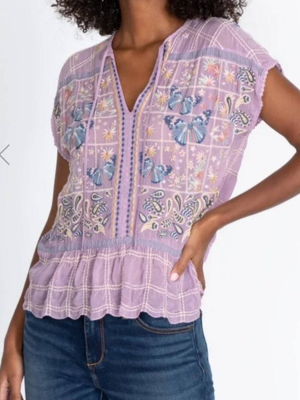 Johnny Was Lavendar Butterfly Paise Blouse